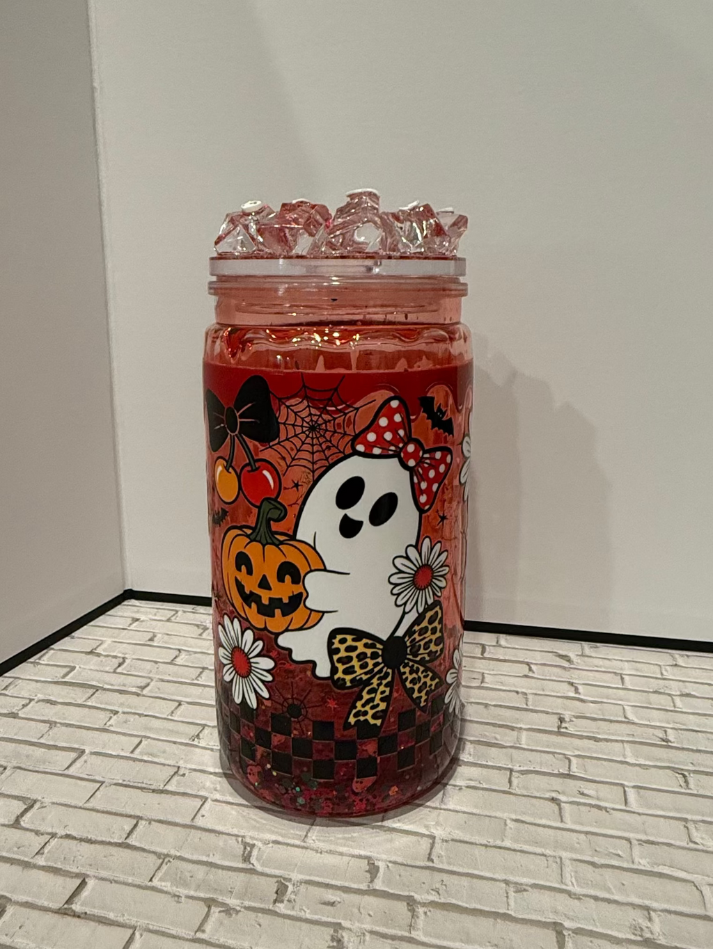 20oz Snow Globe Cup with Ghost UV Sticker and Red Honey Effect