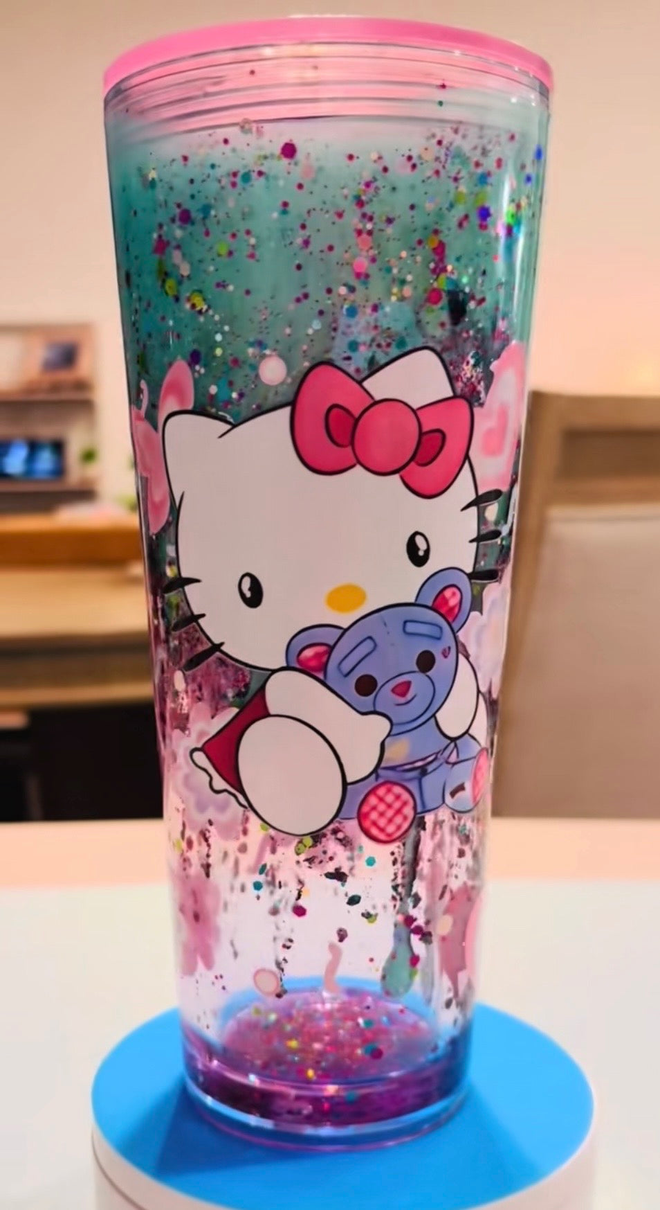 24oz Acrylic Snow Globe Tumbler. Lava Effect. Hello Kitty UV Wrap