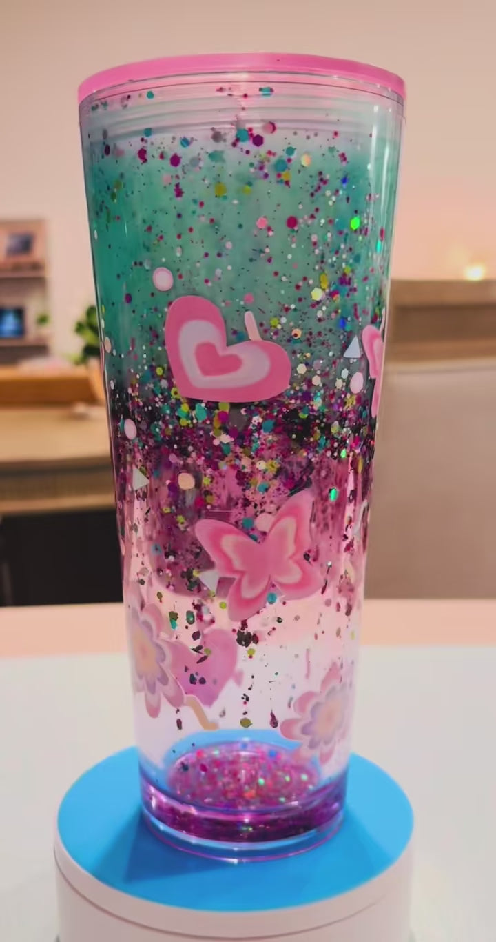 24oz Acrylic Snow Globe Tumbler. Lava Effect. Hello Kitty UV Wrap