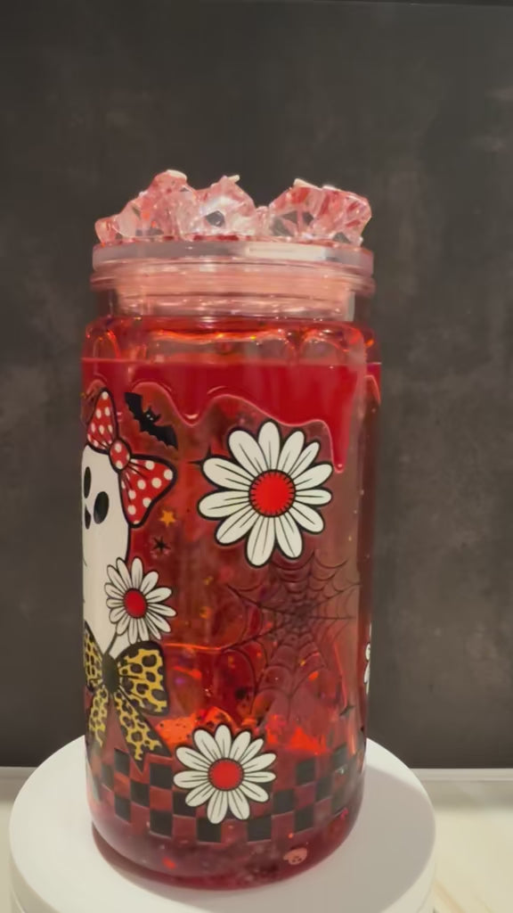 20oz Snow Globe Cup with Ghost UV Sticker and Red Honey Effect